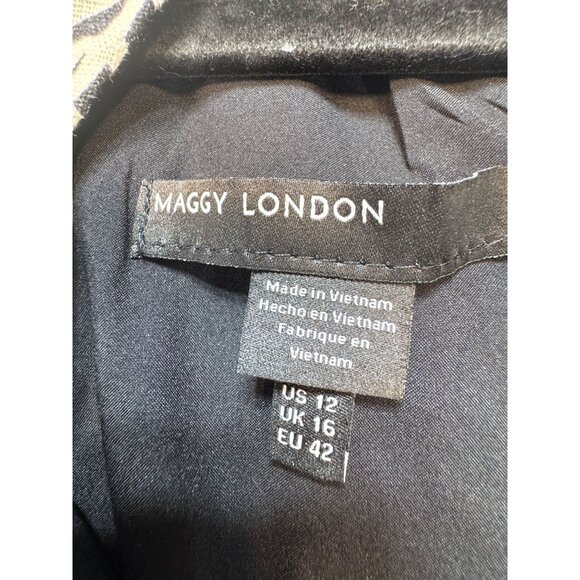 Maggy London Womens Buckle Halter Midi Dress Size 12 Black Floral Couture NWT - Picture 3 of 16